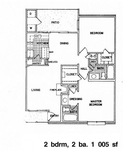 Floor plan for 2 beds, 2 baths, 1005 sqft